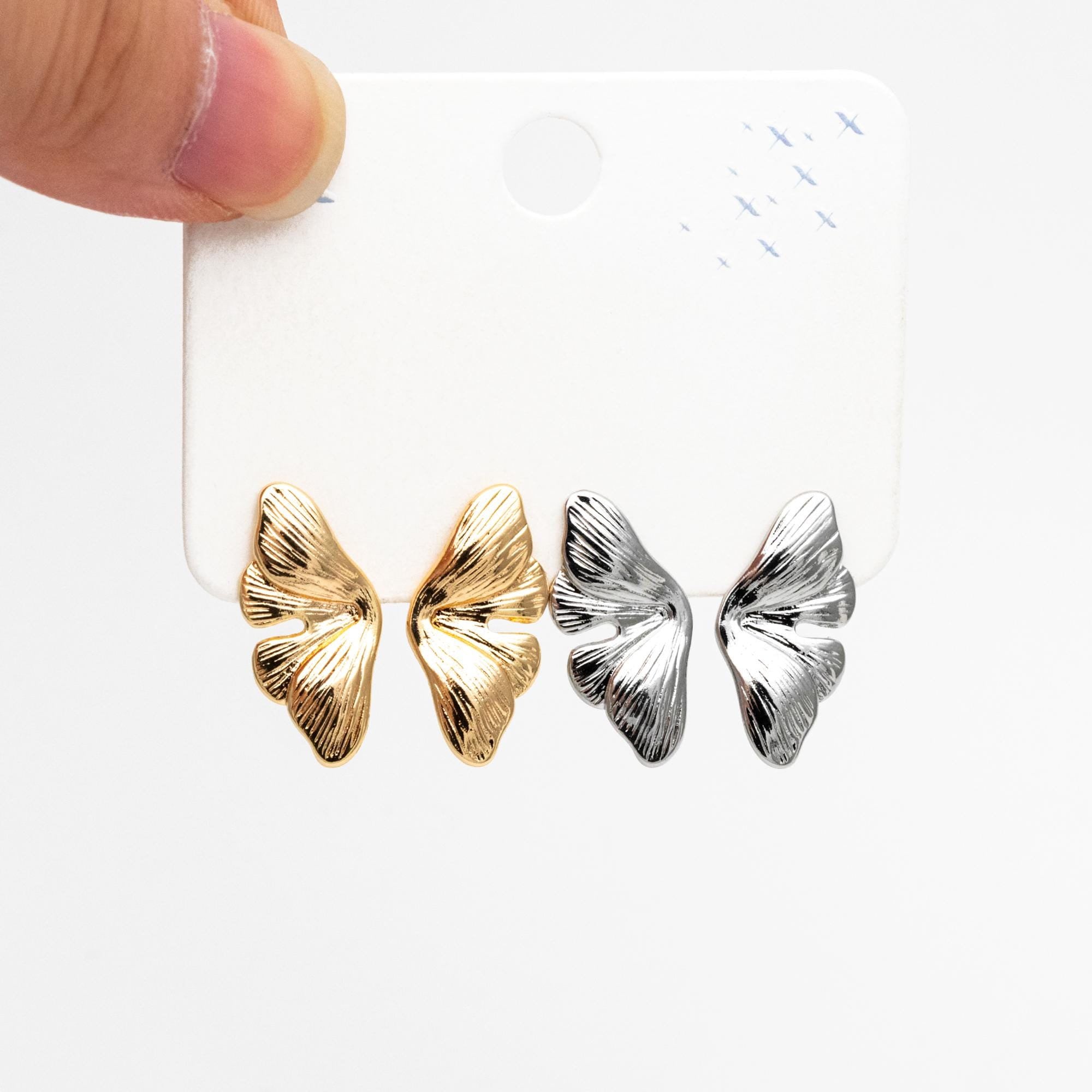 4pcs Gold/ Silver Tone Leaf Earrings, Butterfly Earrings, Dainty Stud Earrings (GB-4483)